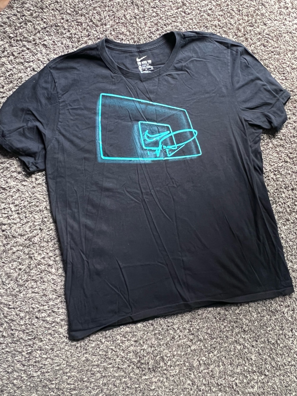 Nike Black T-Shirt with Teal Basketball Hoop Graphic